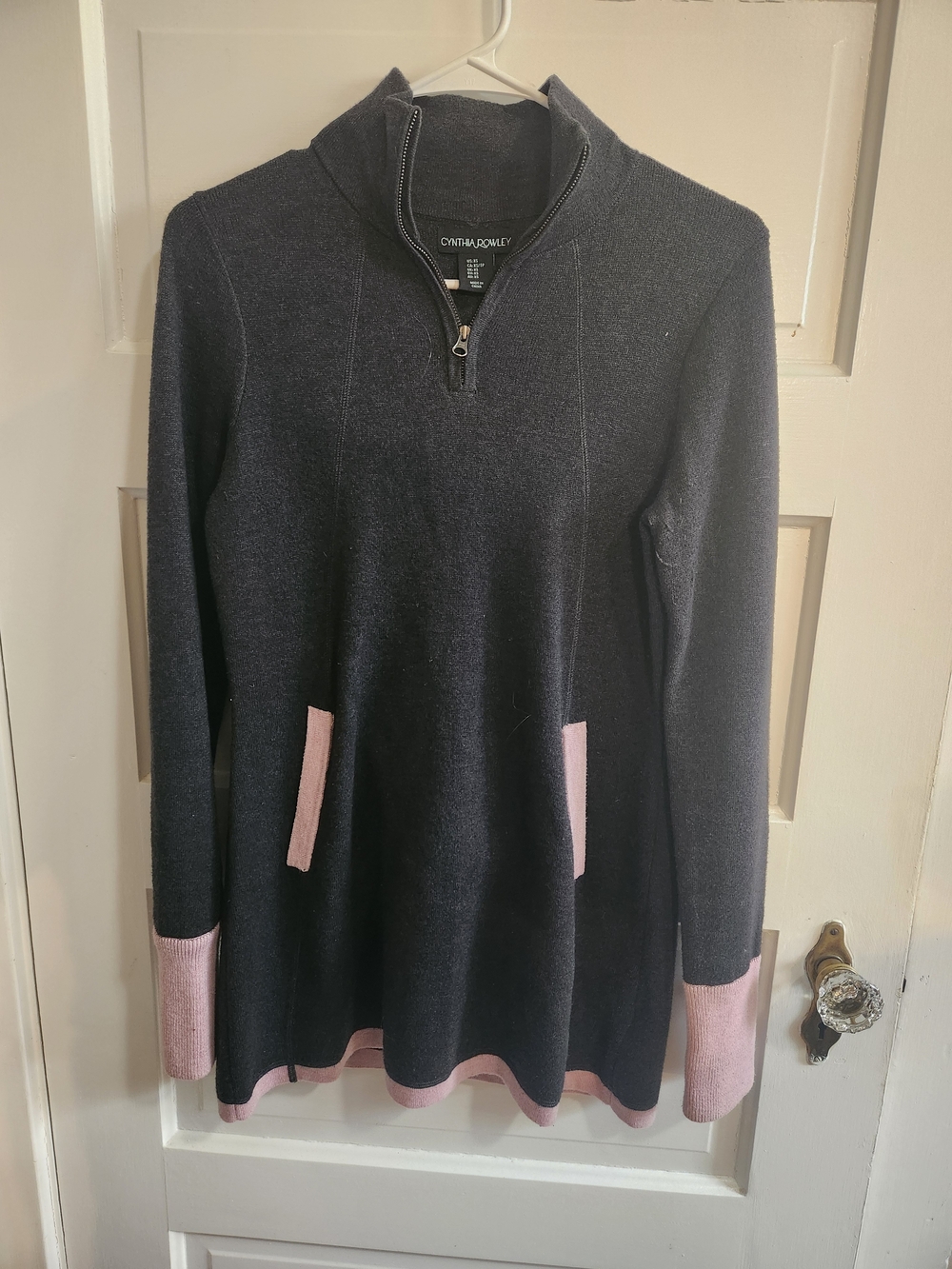 Cynthia Rowley Black Pullover Sweater with Pink Trim